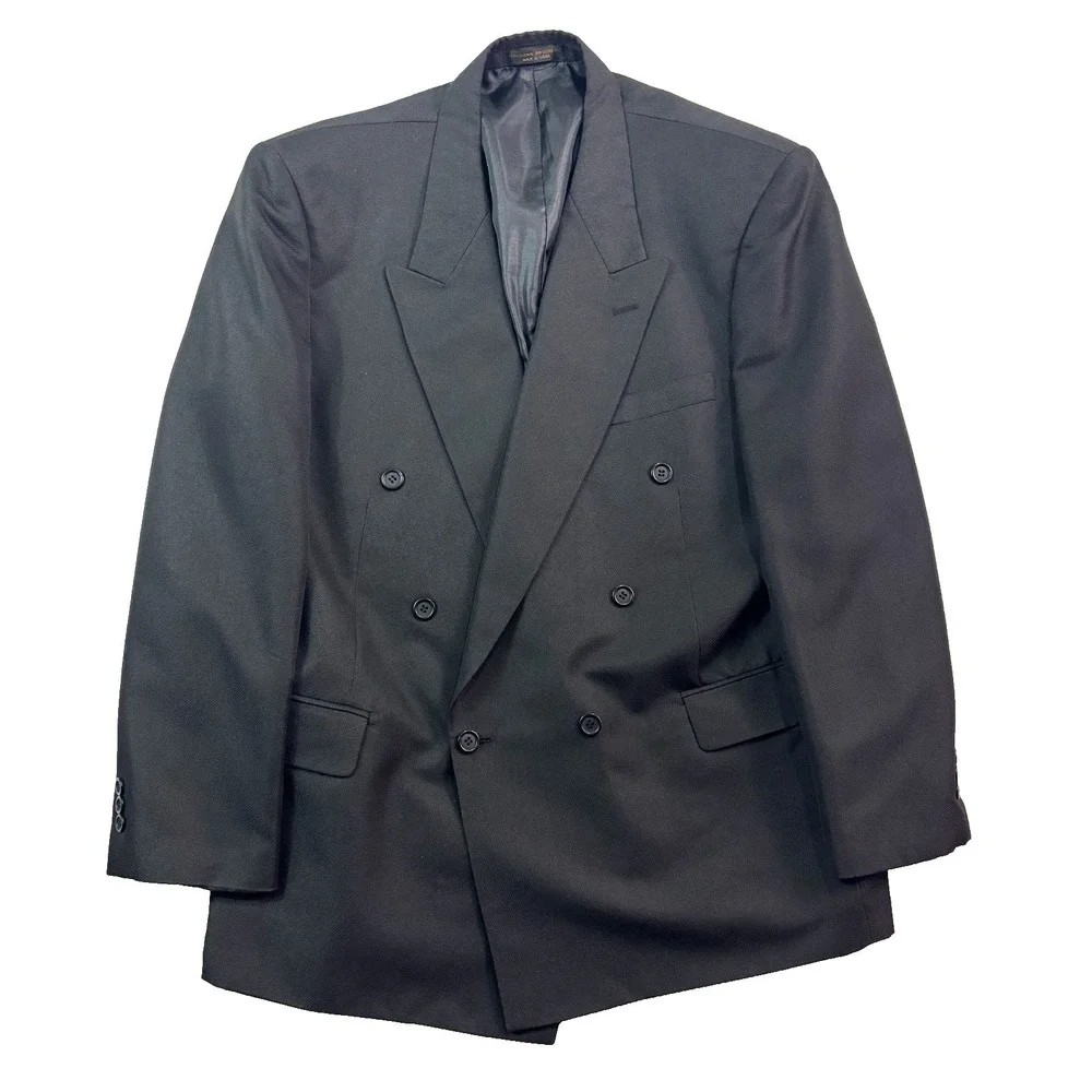 vtg 90s Raffinati 46R 36x32 2pc Pant Suit Double Breasted Black Pleated Mens